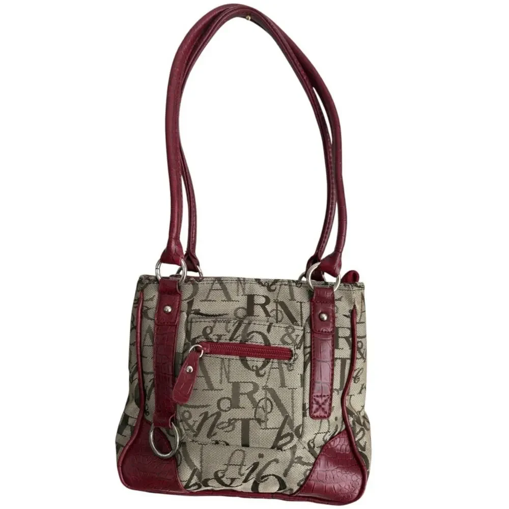 Y2K Script Print Canvas Shoulder Bag Red Croc Trim Mini Tote Sag Harbor